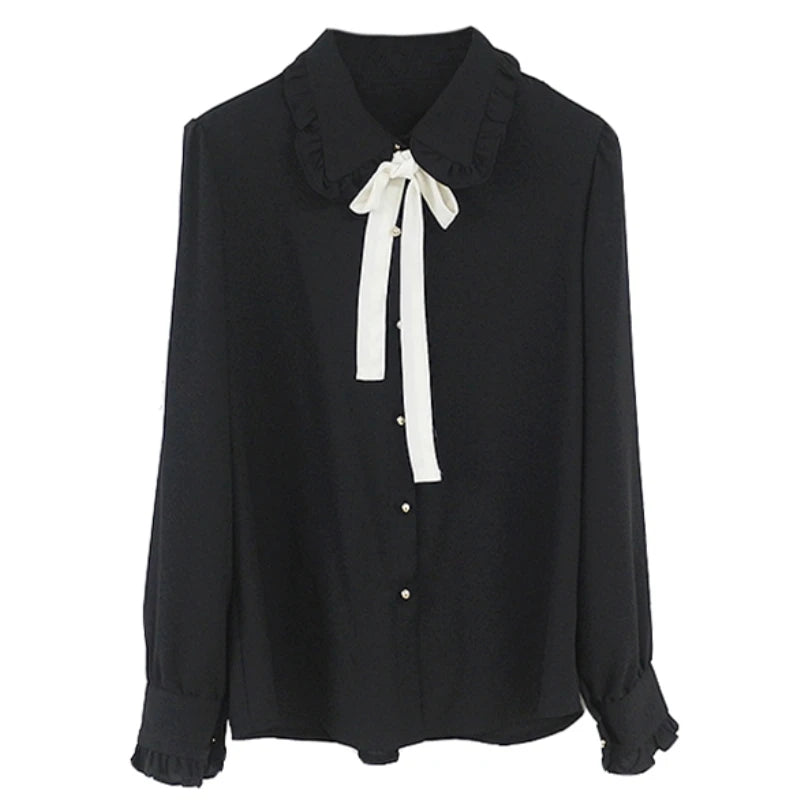 Chiffon Blouses Shirts New Hot Style Girls Bow Tie Tops Collar Shirt