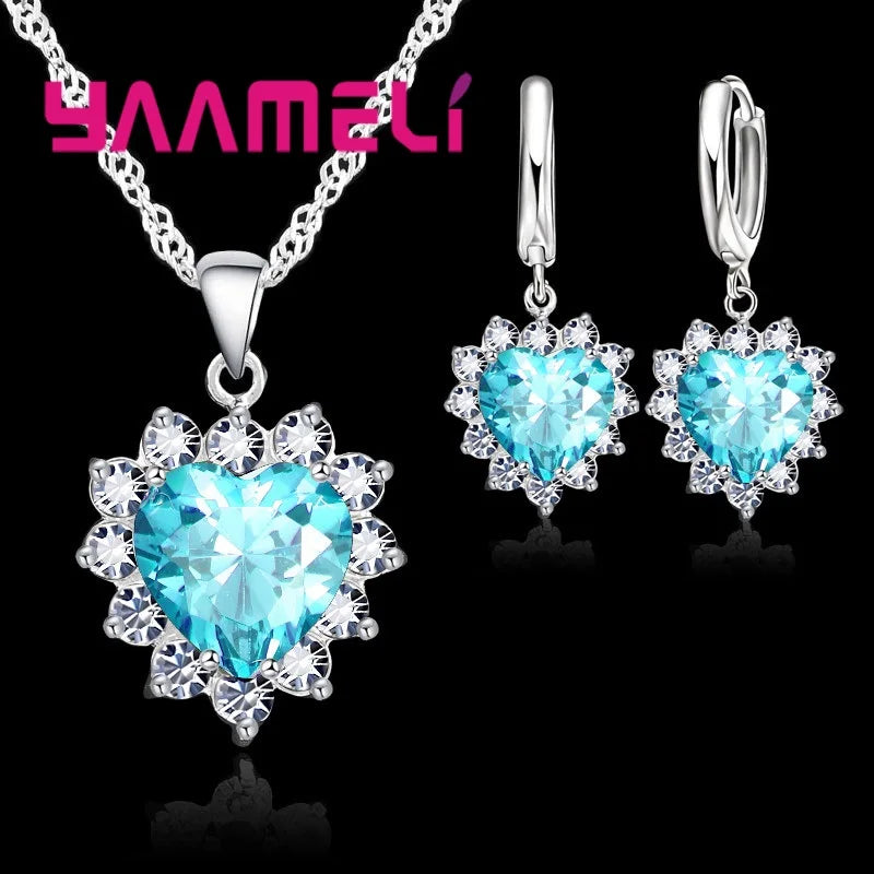 New Suit Heart Shape  Fashion Women Wedding Silver Jewelry Set