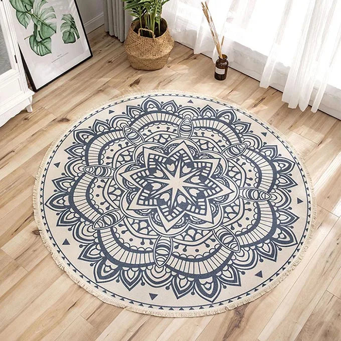 Nordic Round Carpets Bohemia Ethnic Tassel Yellow Mandala Carpet Living Room