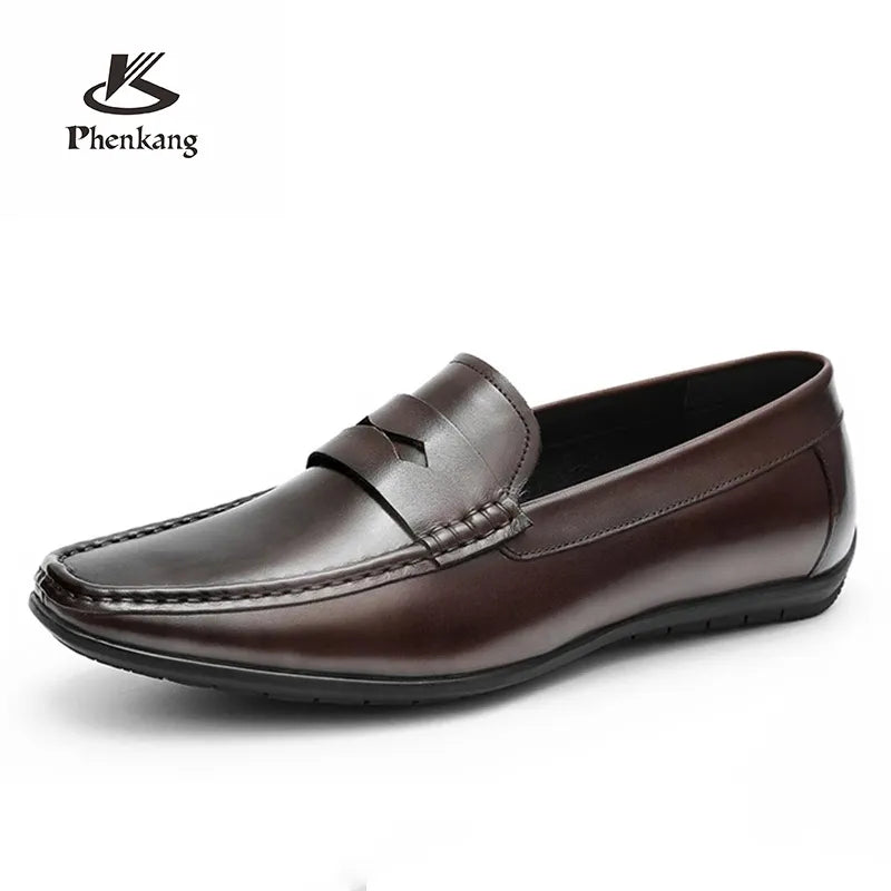 Phenkang Men Leather Summer Casual Shoes Male Sneakers Loafer Mens Slip on