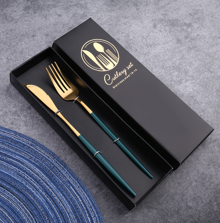 Luxury 18/10  Matte Black Gold Plated Stainless Steel Flatware Cutlery Set