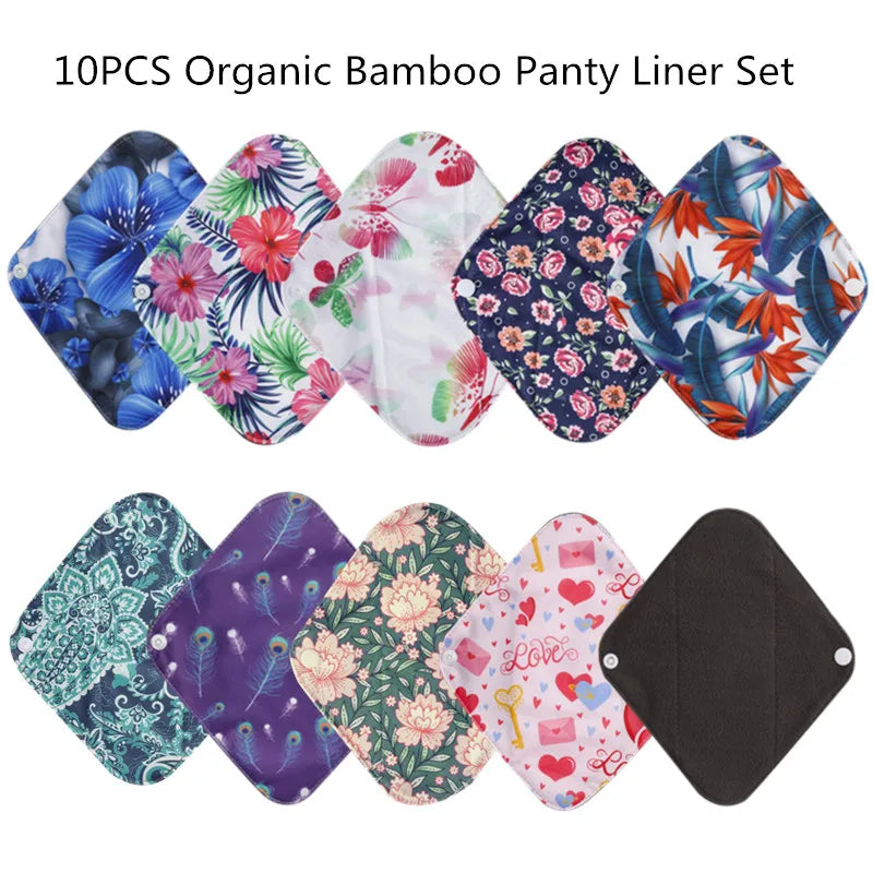 10PCS Reusable Pads Bamboo Charcoal Sanitary Pads Washable Panty Liner Pads