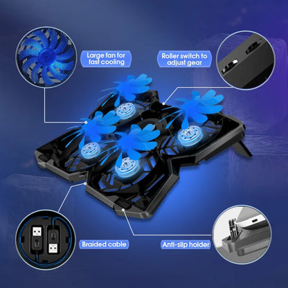 Laptop Cooling Pad Notebook Gaming Cooler Stand With Four Fan and 2 USB Ports