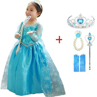 Princess Girl Dresses Snow Queen Elsa Costume for Kids Cosplay Dress Up