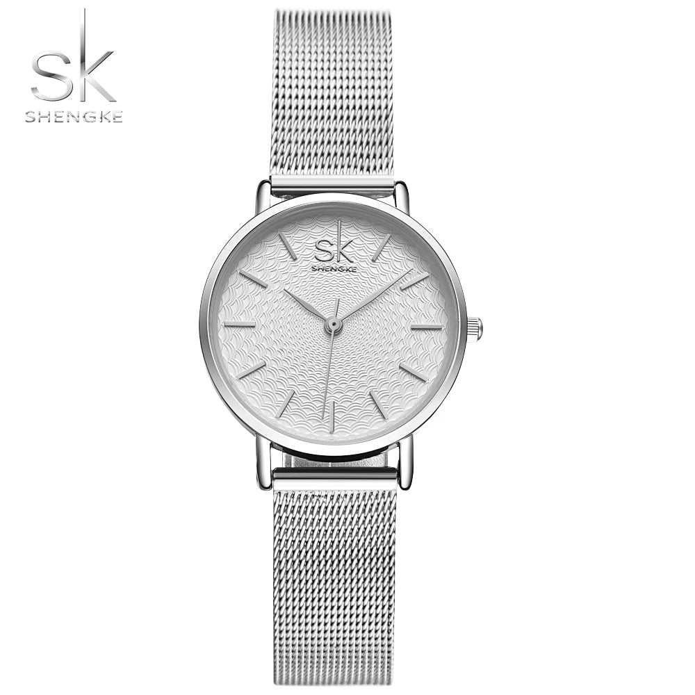 SK Super Slim Sliver Mesh Stainless Steel Watches Women Top