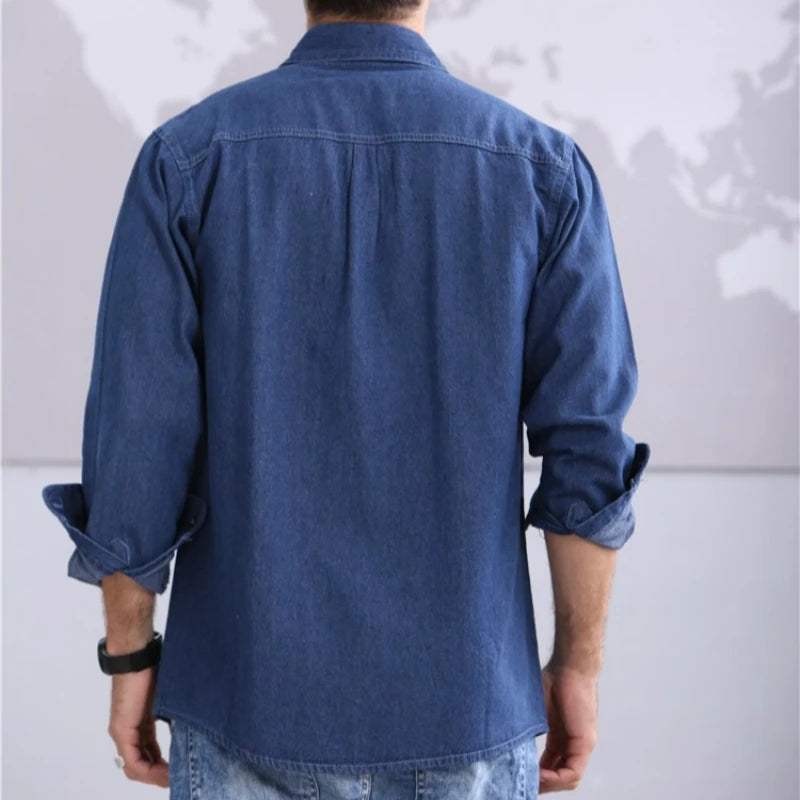 2019 New Spring and Autumn Men's Soil Slim Long-Sleeved Large Size Denim Shirt