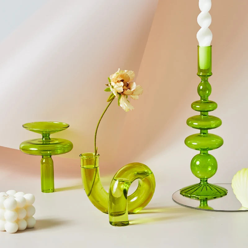 Lazzy House Candle Holders Decoration Wedding Nordic Green Glass Candlestick