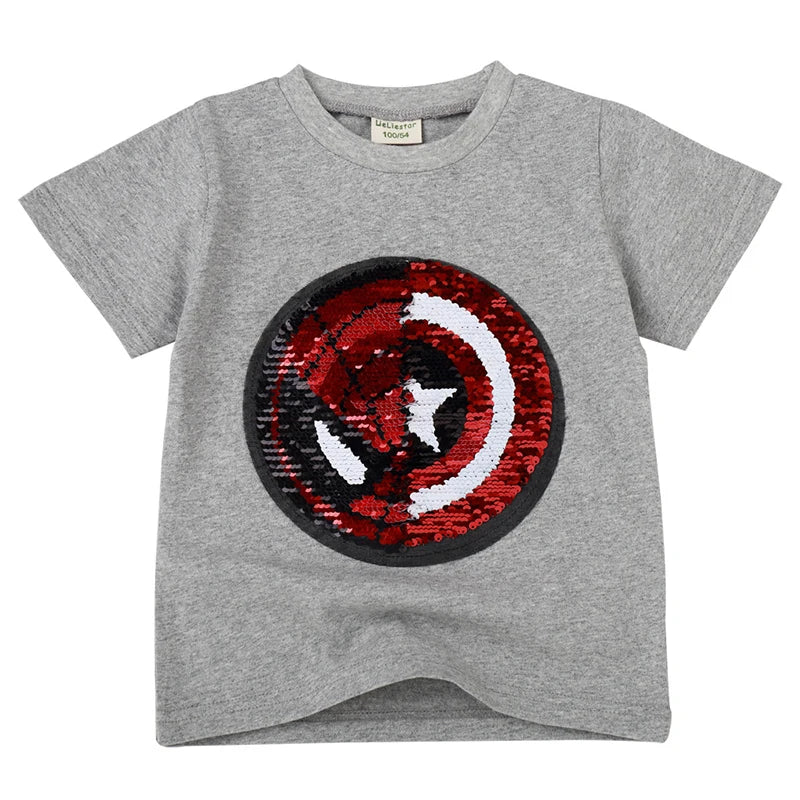 New Fashion Sequin Baby Boys Girls T-Shirt for Summer Children T-Shirts Kids