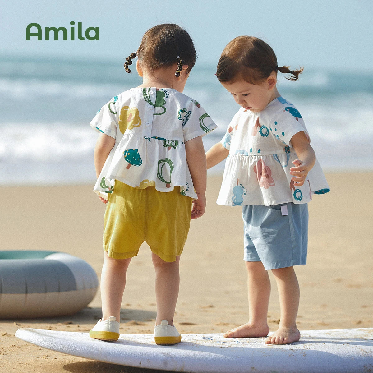 Amila Kids' 2023 Summer New  Baby Girls`Suit Cotton Light Shorts