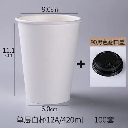 100pcs/Pack White Paper Cups With Lid Disposable Coffee Cup