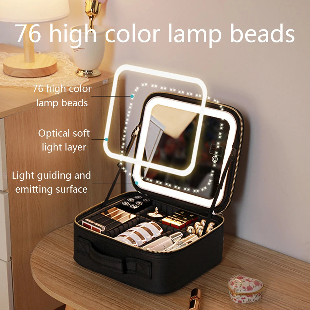 Smart LED Cosmetic Case With Mirror Cosmetic Bag Travel Makeup Bags for Women