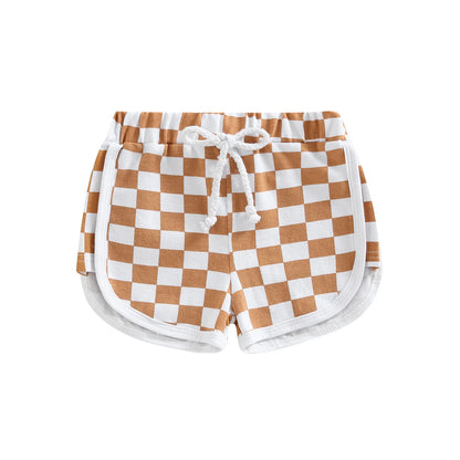 Summer Kid Baby Girls Boys Shorts Checkerboard Print Elastic Waist Short