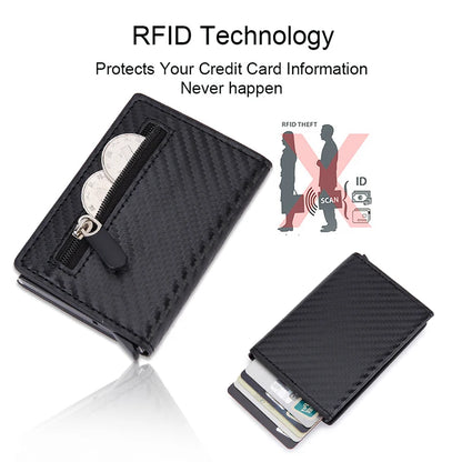 DIENQI Rfid Carbon Fiber Men Wallets Leather Card Holder Slim Thin Wallet