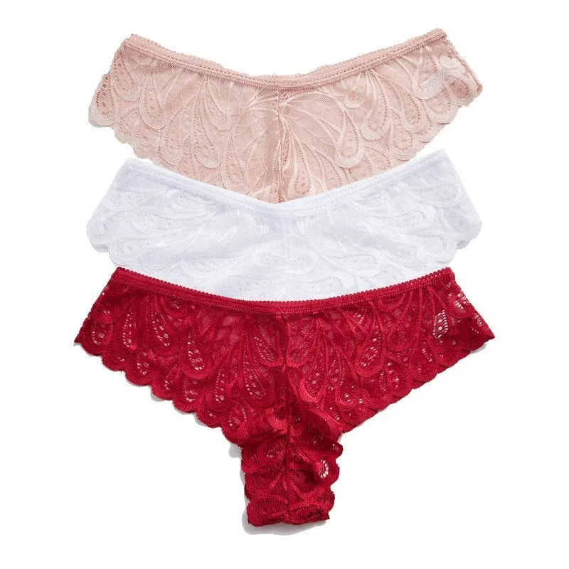 3pcs Women Underwear Sexy Lace Panties Tempting Pretty Briefs Low Waist