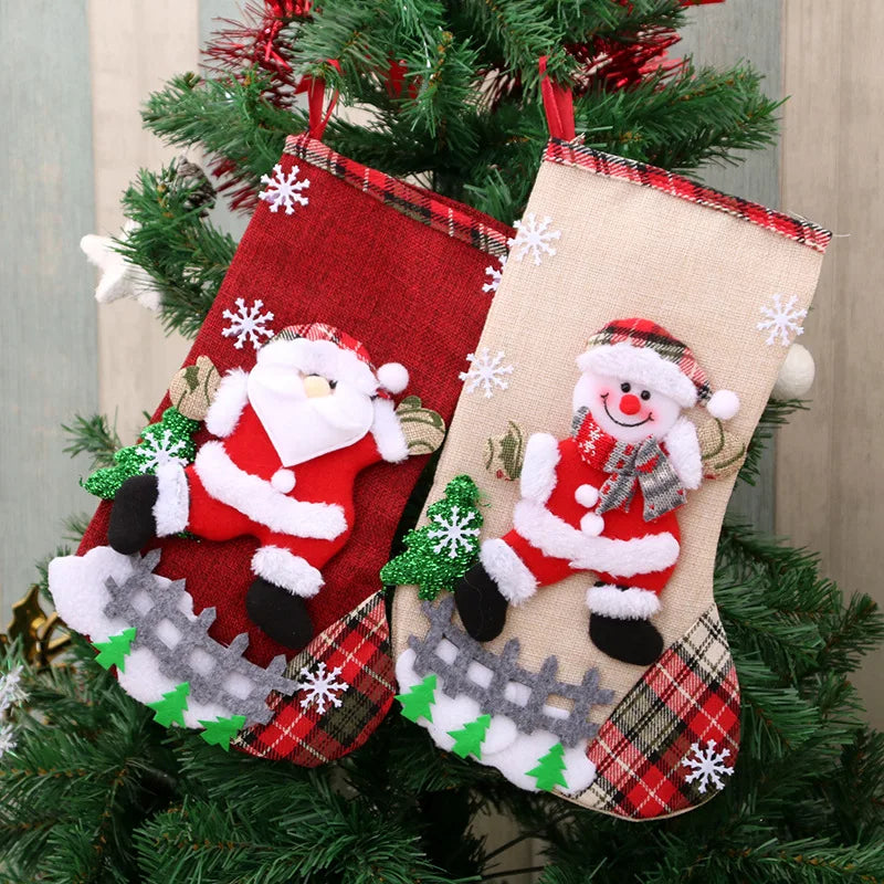 New Large Linen Christmas Socks Hanging Christmas Decorations and Gift Bag