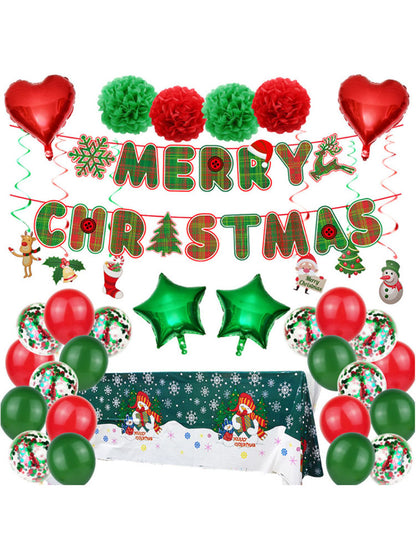 Merry Christmas Banner Tablecloth Balloons Set for New Year Christmas