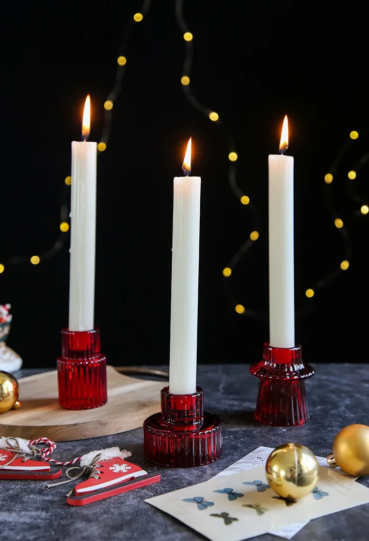 Red Mini Glass Candle Holders Taper Candle Stand Small Tealight Candle Holder