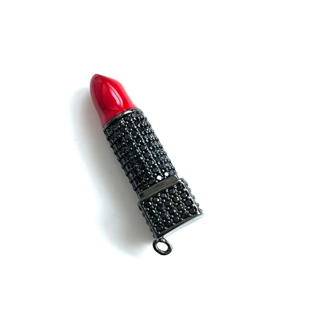 5Pcs Cubic Zirconia Pave Red Lipstick Pendant Charms for Women