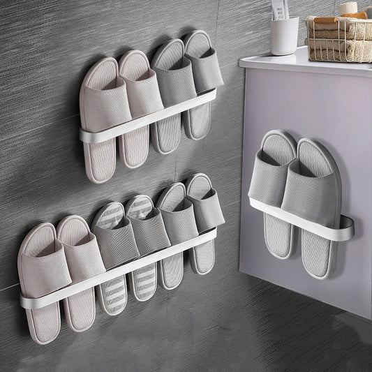 Slipper Rack  Towel Hanger Wall-Mounted Shoes Storage Rack Punch Free