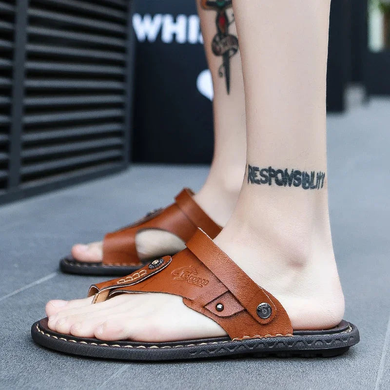 DUDELI Hot Sale Men'S Sandals Genuine Leather Men Summer Shoes Leisure Slippers