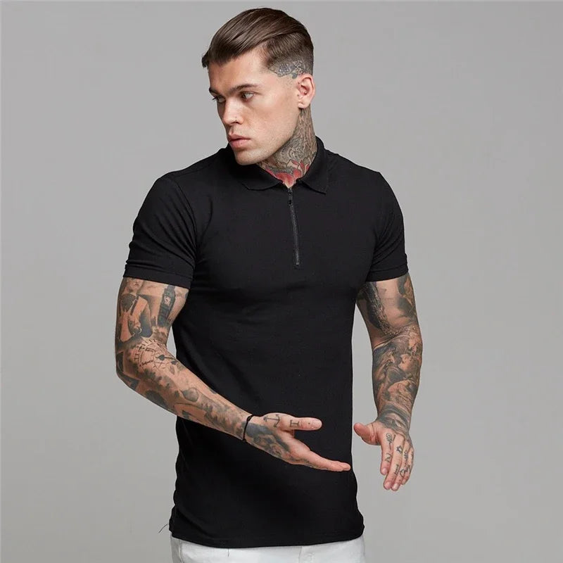 Mens Summer Solid Polo Shirt Short Sleeve Slim Fit Polos Fashion Streetwear