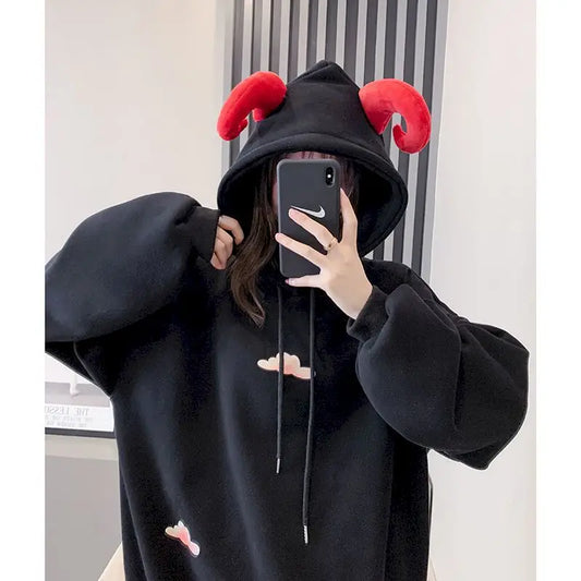 2023 Autumn Winter New Hoodies Women Korean Plus Velvet Thick Hooded Jackets