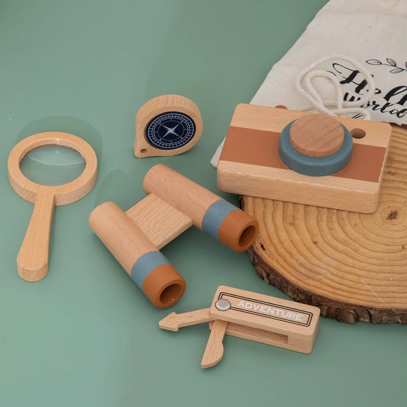 Montessori Adventure Set Wooden Telescope Compass Toy Set