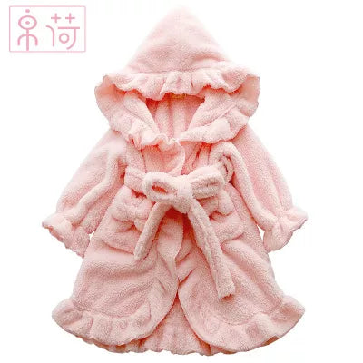 Toddler Baby Boys Girls Flannel Stringy Selvedge Bathrobe Children Sleepwear