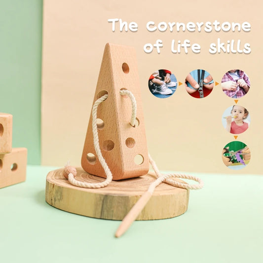 Baby Montessori Toys Activity Wooden Cheese Toys Travel Lacing Game  Early