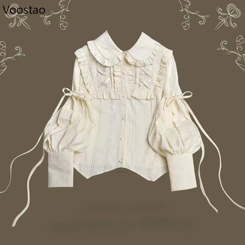 Vintage Gothic Shirts Women Elegant Lolita Style Gigot Sleeve Blouses Girls