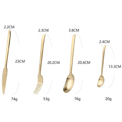 KINGLANG 4pcs /Set Golden Color Cultery 304 Stainless Steel Flatware