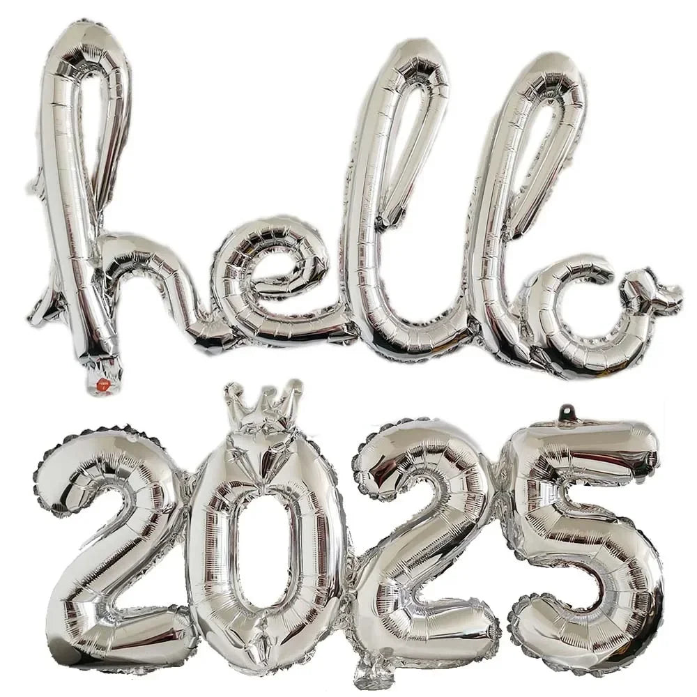 2025 Happy New Year Balloons Banner Rose Gold Number Letter Aluminum Foil