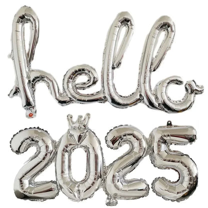 2025 Happy New Year Balloons Banner Rose Gold Number Letter Aluminum Foil