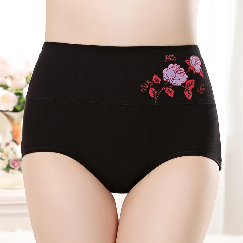 New Women's Cotton Panties High Waist Briefs Embroidery Lingerie Fashionable