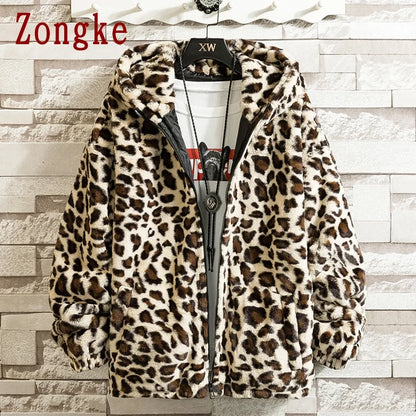 Leopard Hooded Winter Jacket Japanese Streetwear Winter Casual Jackets