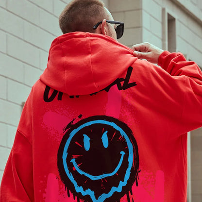 Abfer Men's Hoodies Oversized Hoodie Smiley Graffiti Sweatshirt pullover