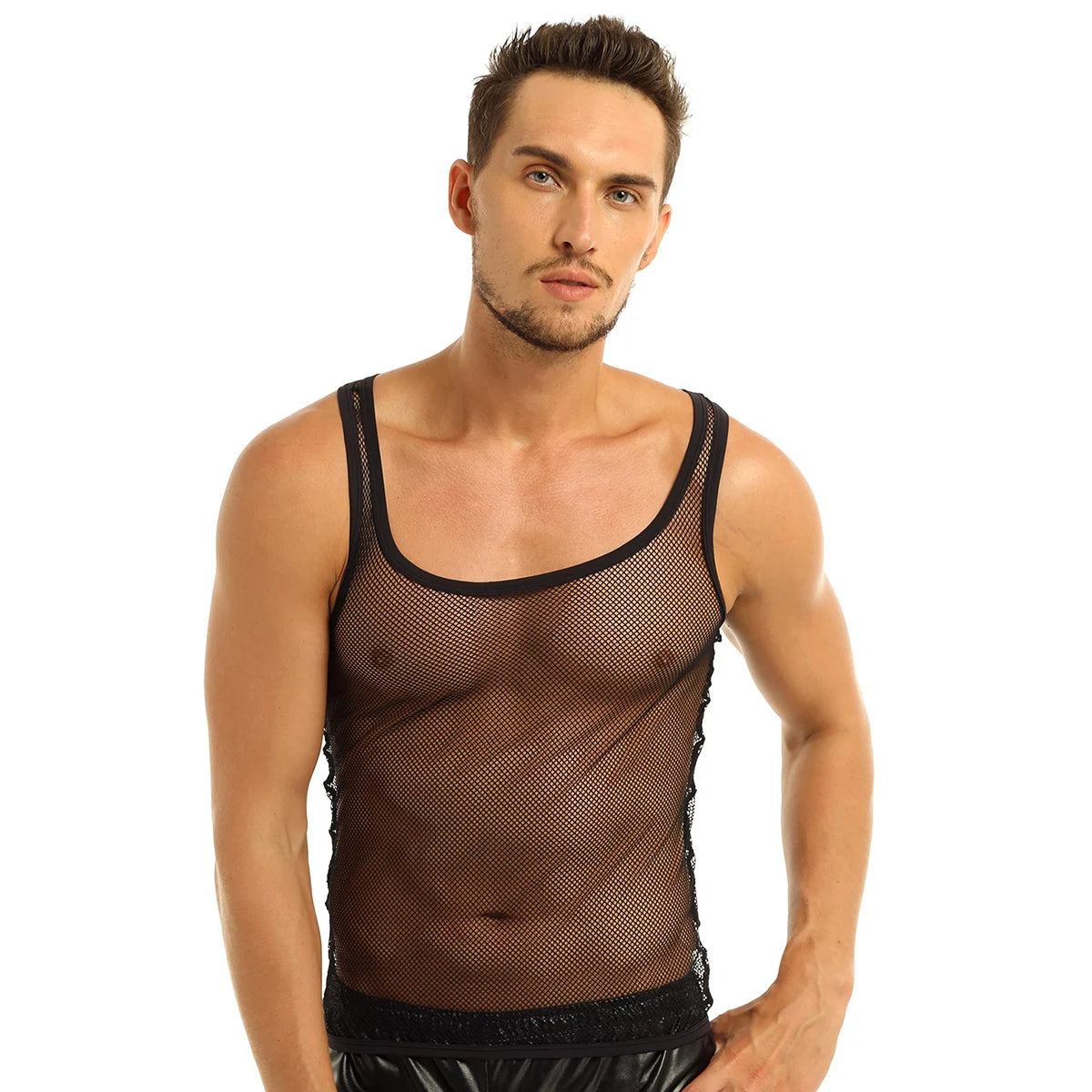 Transparent Undershirt  Fishnet See-Through Sleeveless Vest Breathable