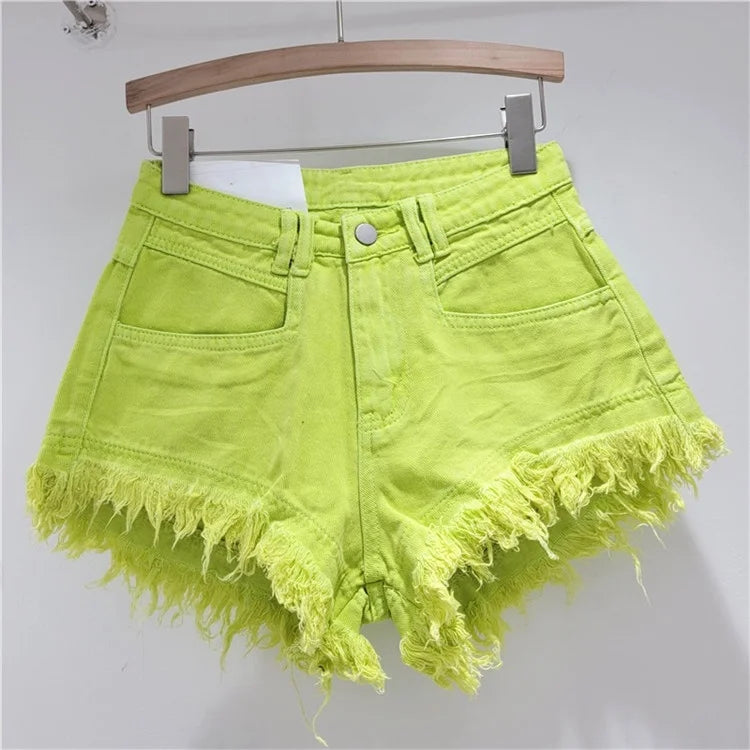 Fashion High Waisted Tassel Denim Shorts Women 'S Summer Popular Girls