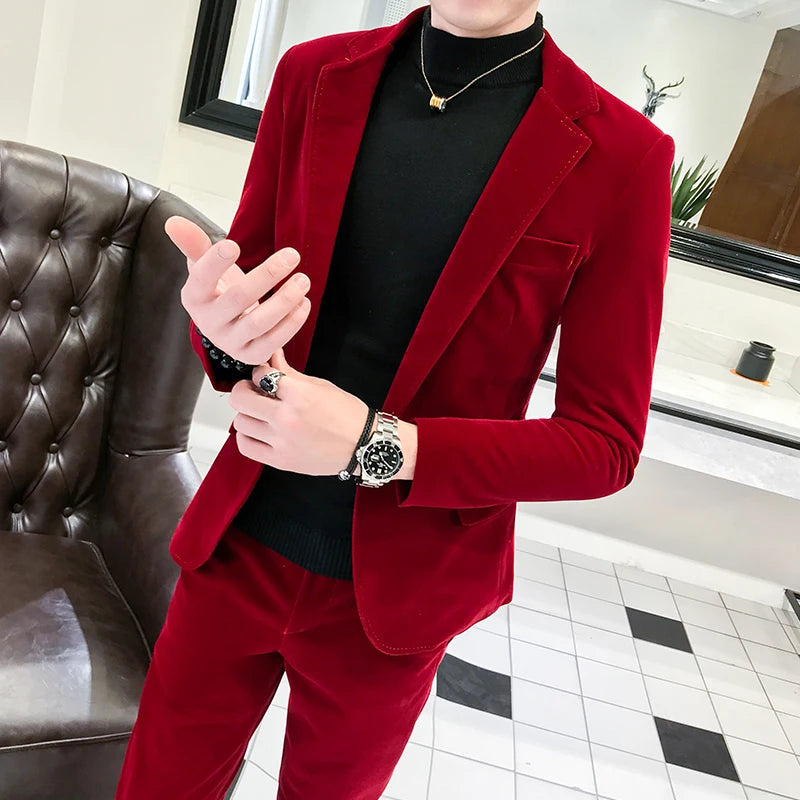 Elegant Wine Red Suits Mens Velvet Luxury Suits for Mens Groom