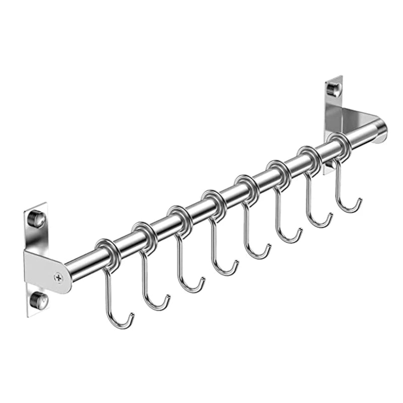 Wall Mounted Utensil Rack Stainless Steel Hanging Kitchen Rail With 6/8/10