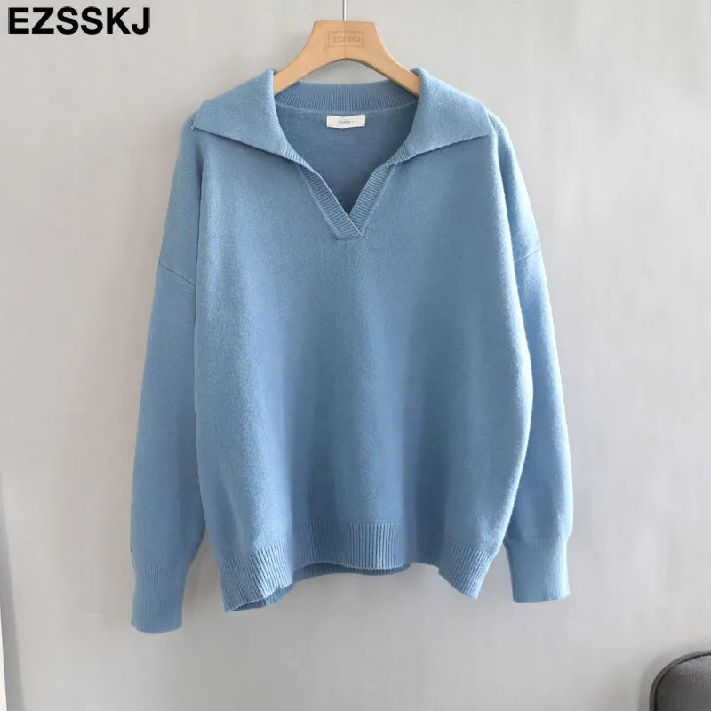 Autumn Winter Casual Chic V-Neck Oversize Thick Sweater Pullovers