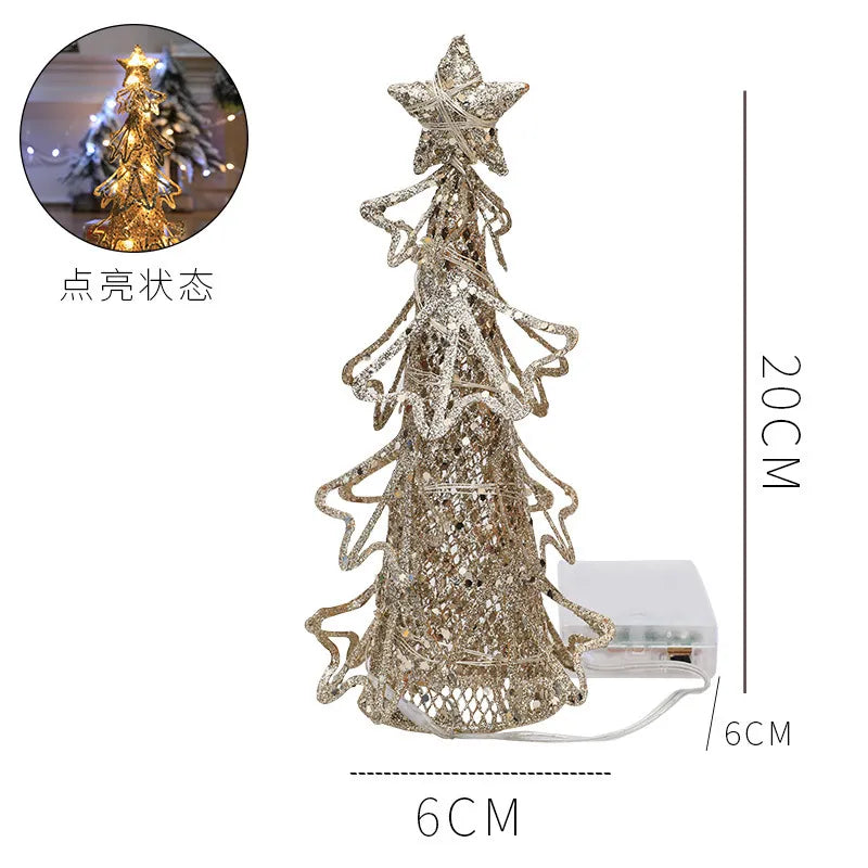 LED Lighted Christmas Tree Table Ornaments Small Metal Christmas Tree Xmas