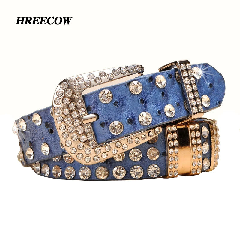 New Fashion Rhinestone Belts for Women Luxury Designer PU Leather Belt