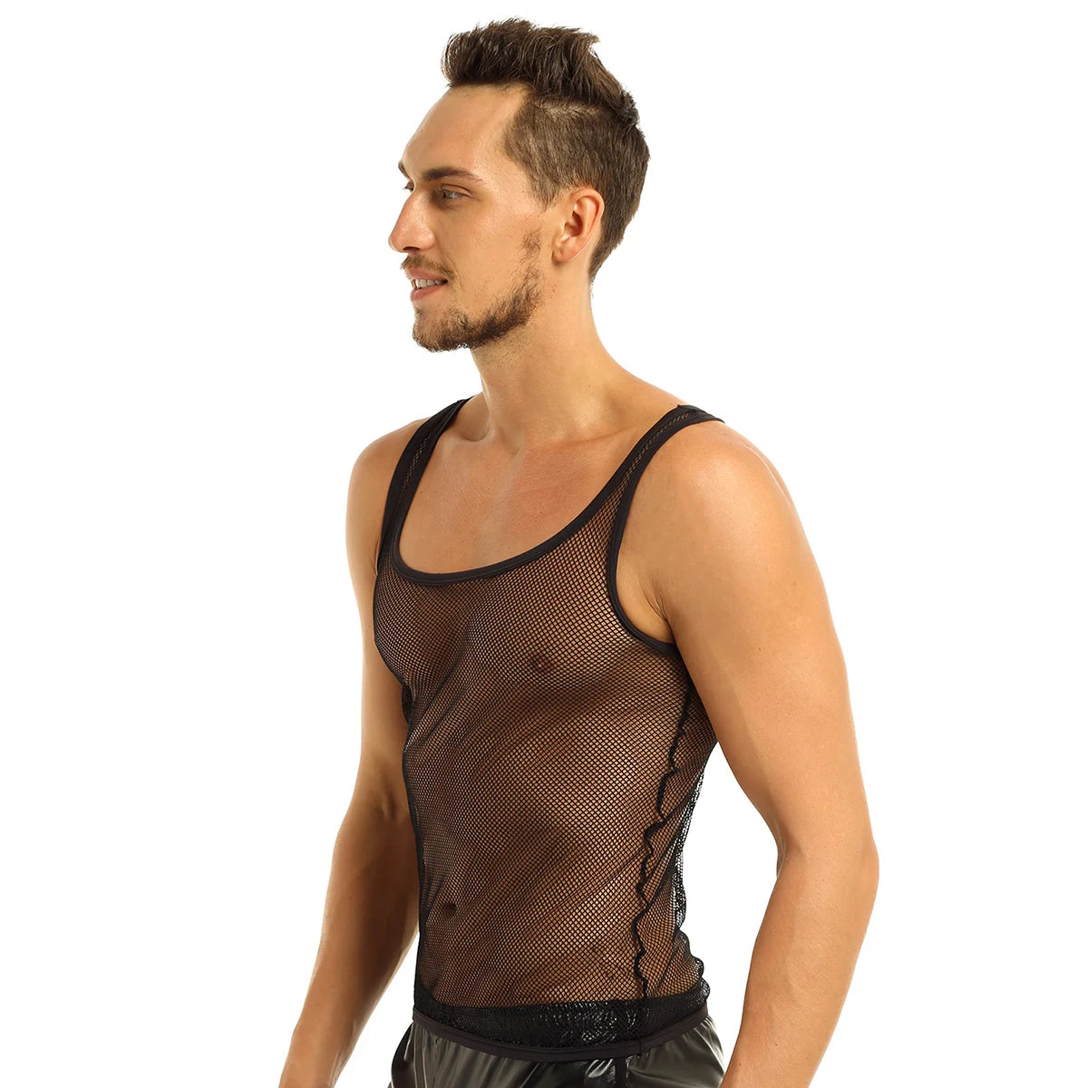 Transparent Undershirt  Fishnet See-Through Sleeveless Vest Breathable