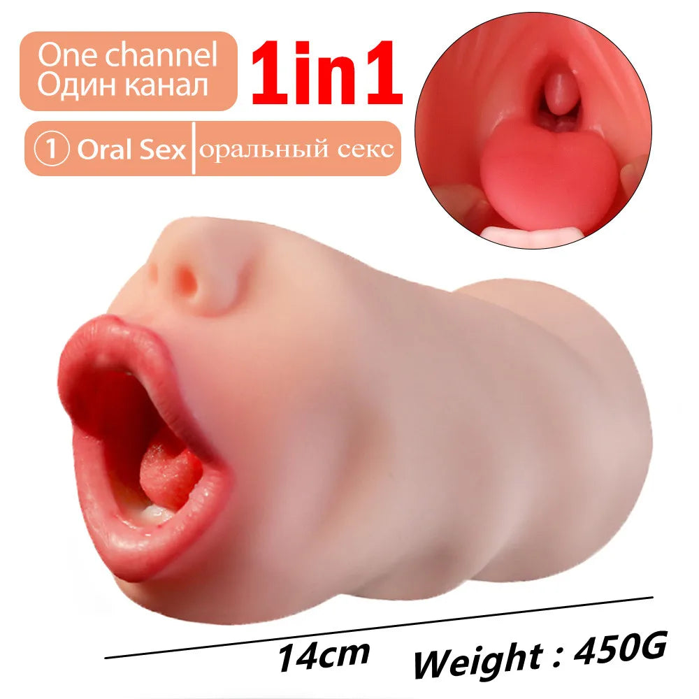 3 IN 1 Male Masturbator Silicone Vagina Real Pussy Open Mouth Teeth Realistic