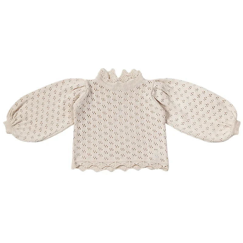 HoneyCherry Spring and Autumn Girls Lace Hollow Knit Sweater Top Cloth