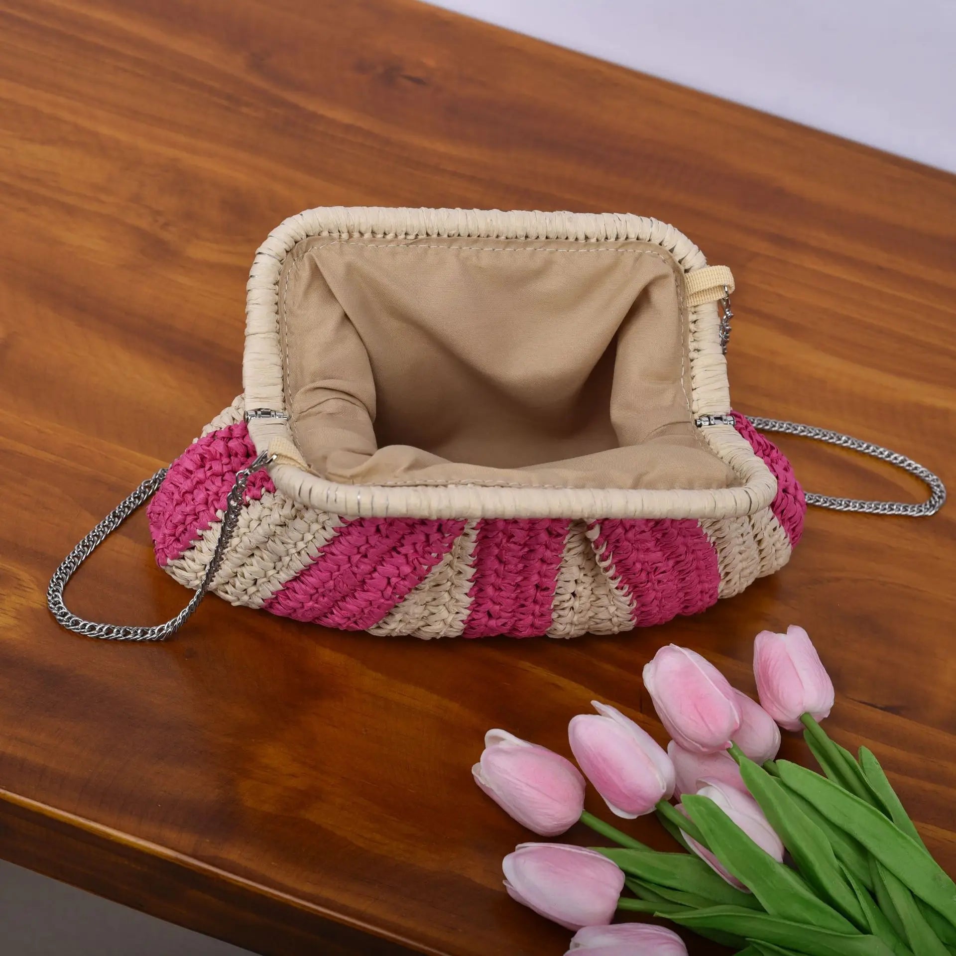 Fashion Striped Straw Clutch Bag Casaul Shell Paper Woven Women Shoulder