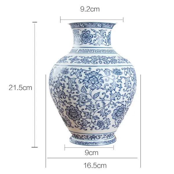 No Glazed Blue and White Porcelain Vases Interlocking Lotus Design Ceramic Vase