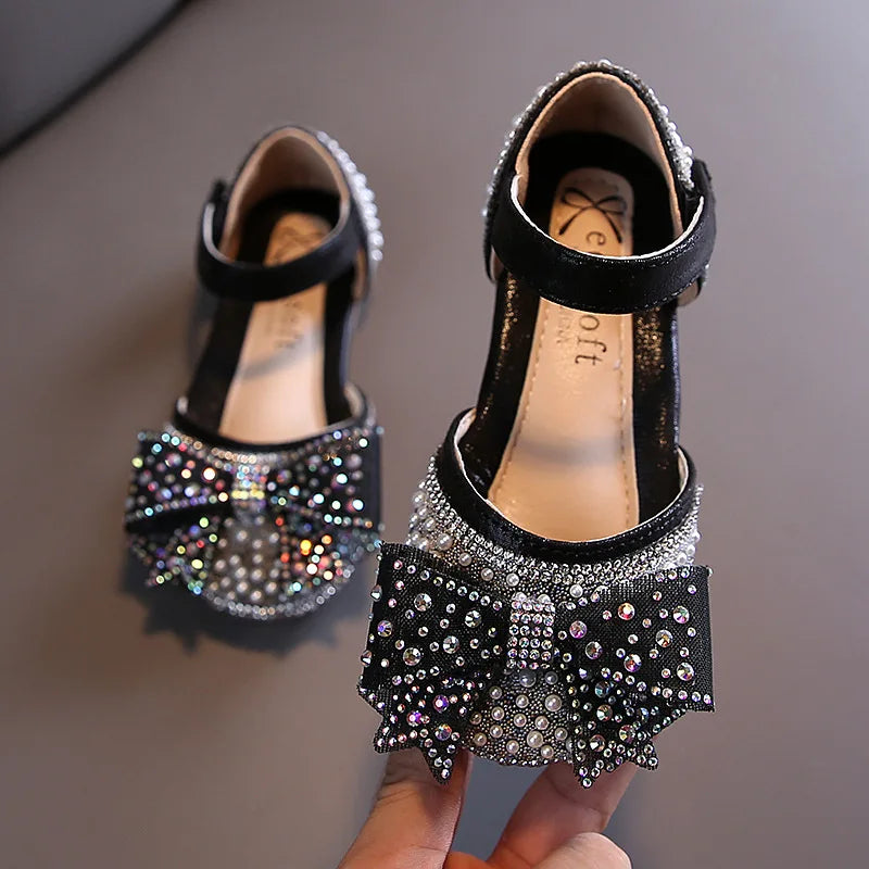 Fashion Girls Sequin Lace Bow Kids Shoes Girls Cute Pearl Princess Dance