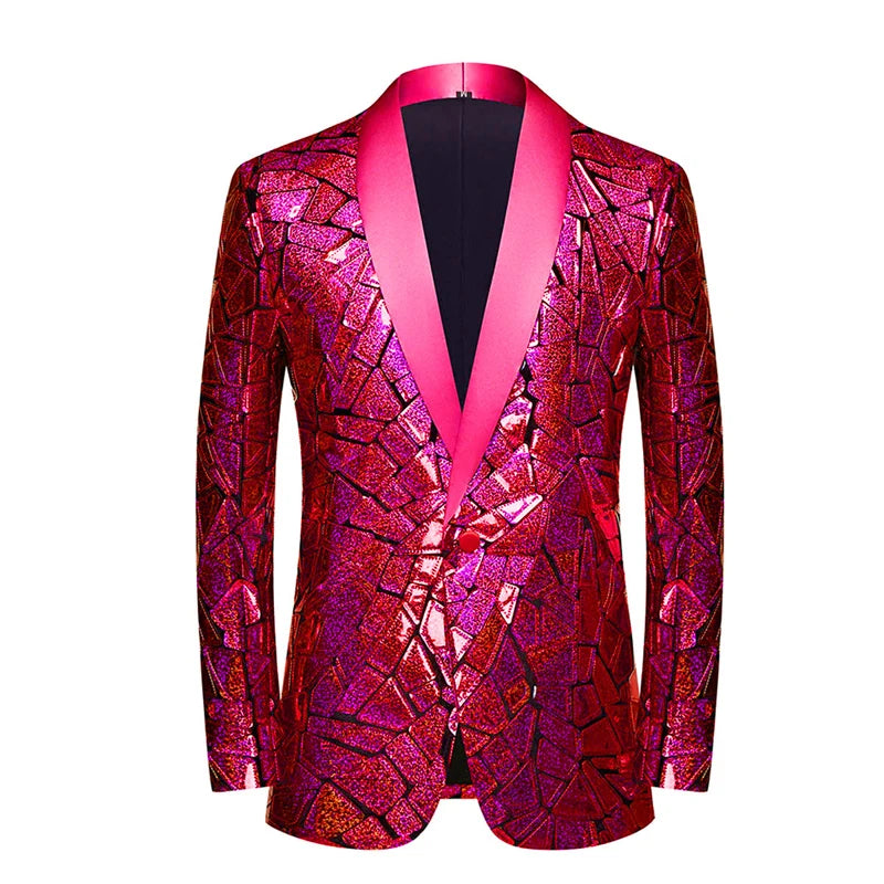 Luxury Laser Sequin Tuxedo Blazer Jacket Men One Button